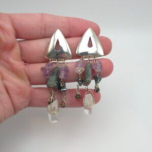 Sterling Silver Handmade Amethyst Quartz And Stone Earrings B72